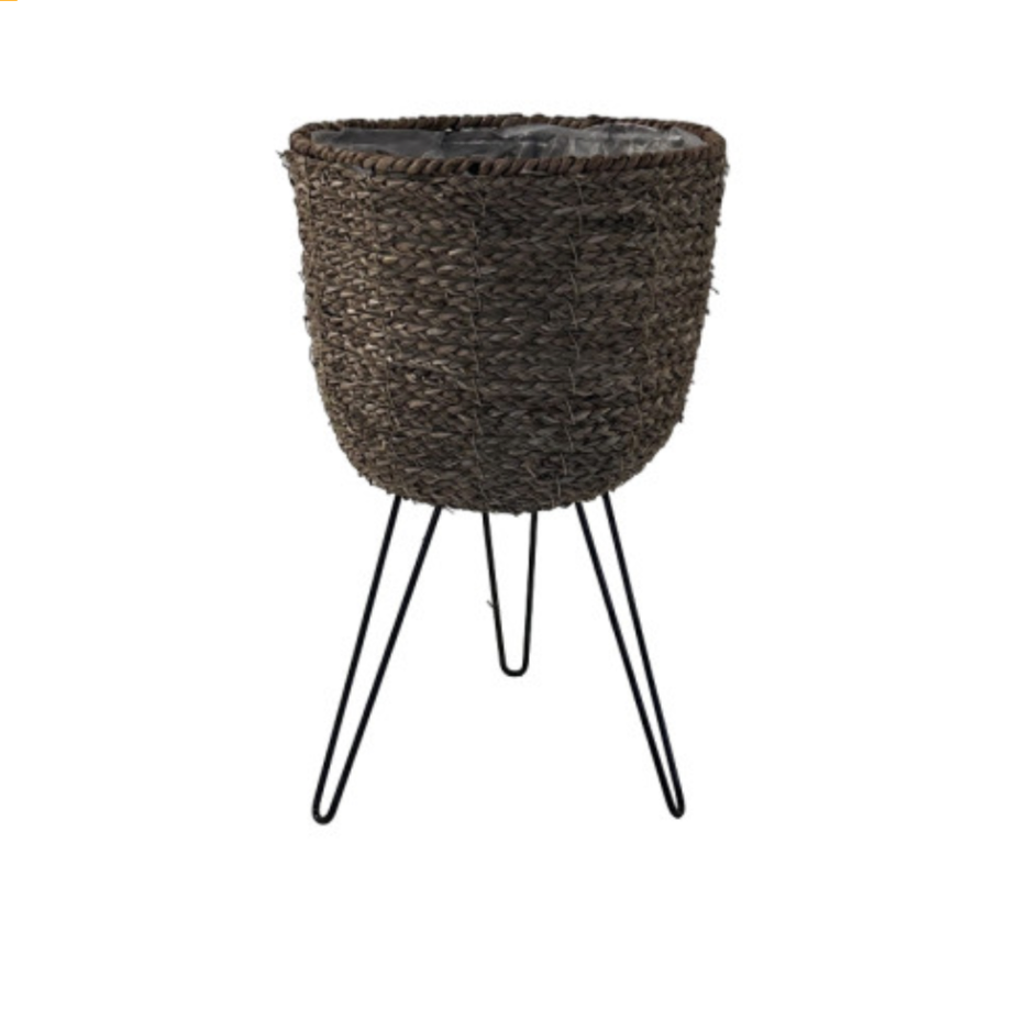 CESTINO IN GIUNCO CON GAMBE IN METALLO REED BASKET METAL LEGS L