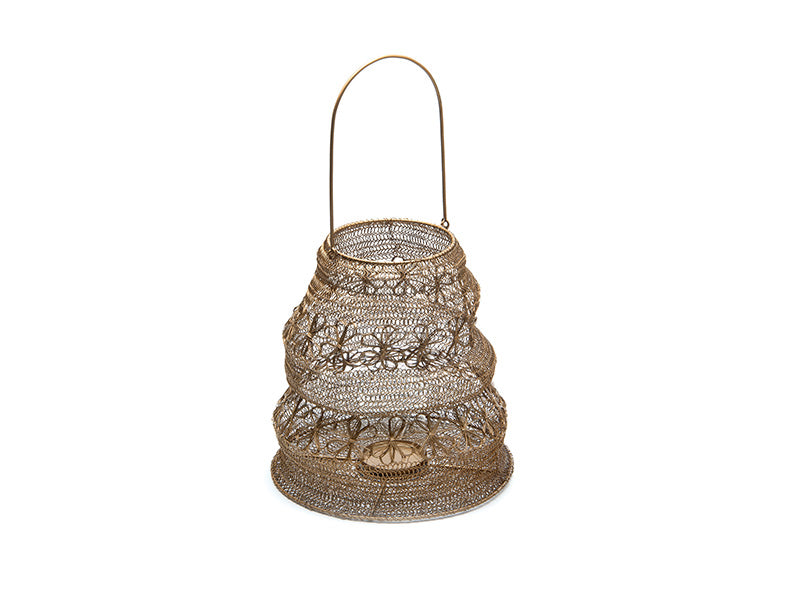 LANTERNA METAL TISSAGE C/PARAFIAMMA CM30X34 ORO ANTICATO
