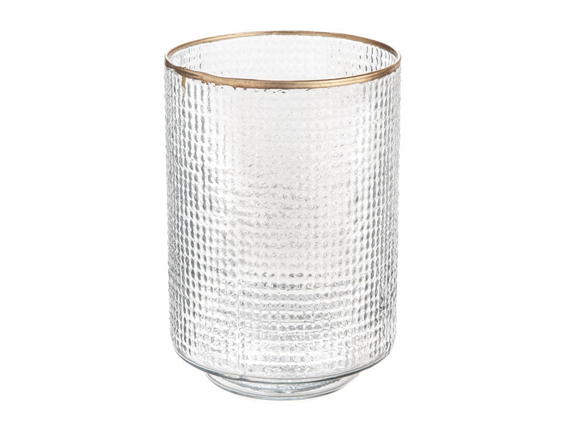 BUGIA VETRO PIXEL C/BORDO ORO D18 H26 TRASPARENTE